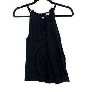 LOFT Medium M Black Cinched Tank Top Banded Hem Keyhole Back Sleeveless Knit